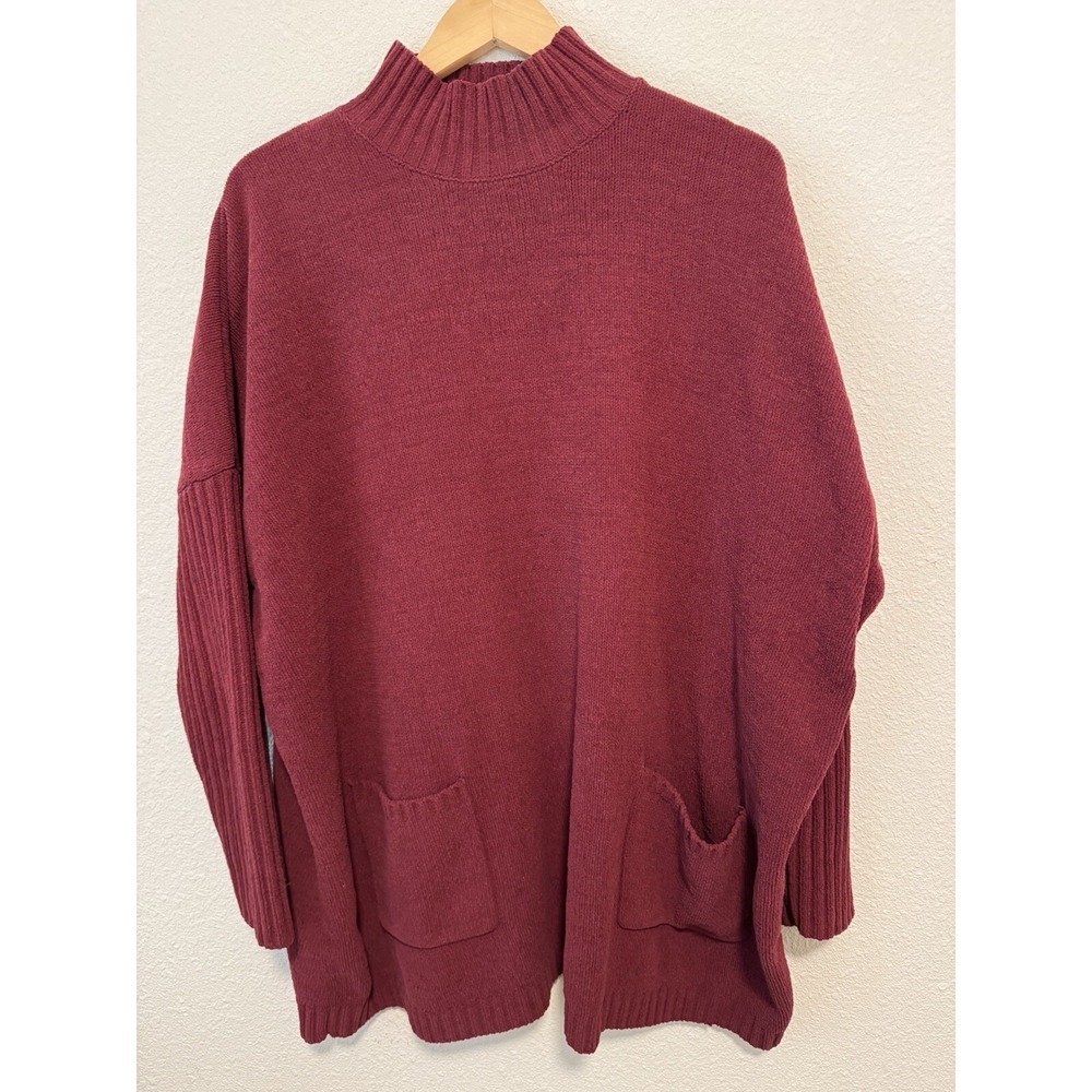J Jill‎ Chenille Sweater Women's Large Tall Pullover Cranberry Pockets EUC